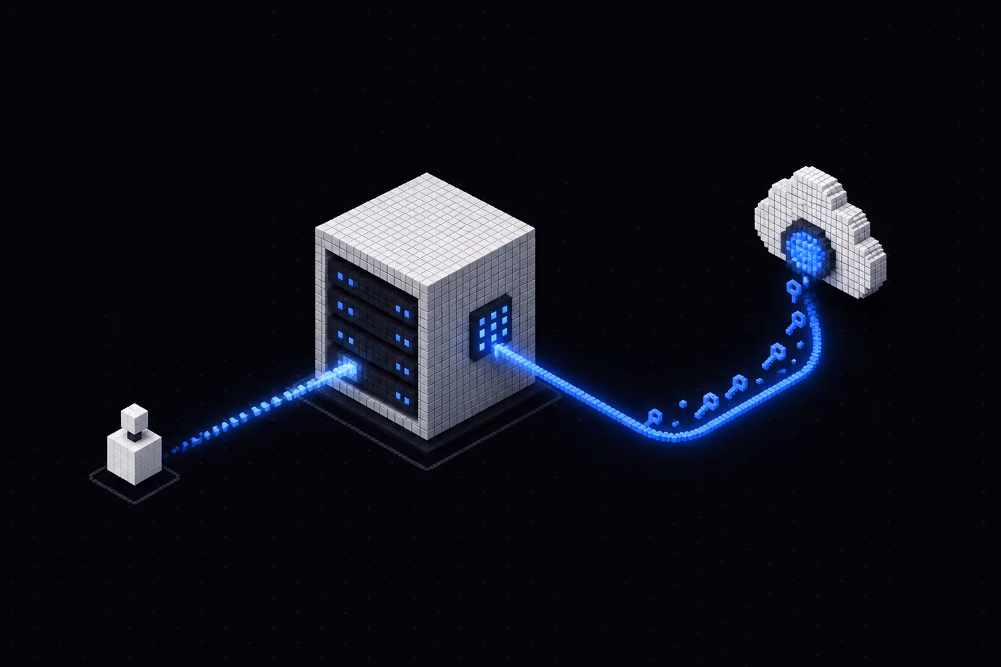 A user request enters a server, which then sends a request to a cloud metadata endpoint that returns keys back along the path.